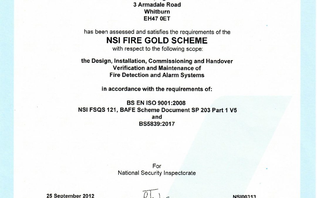 NSI FIRE Gold Certificate